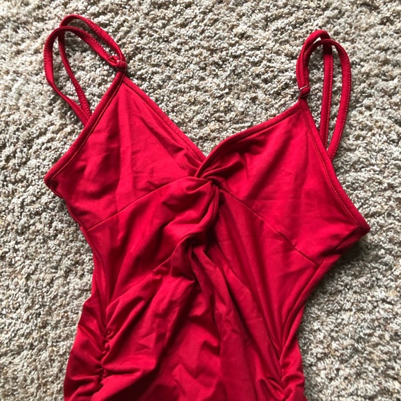 Mini Ruched Red Dress - Picture 2 of 2